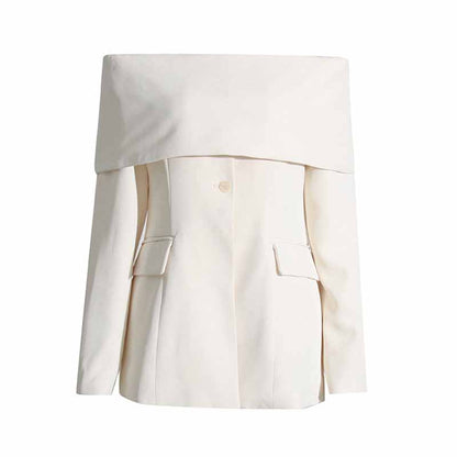 Women White Off-Shoulder Blazer Long Sleeves Coat