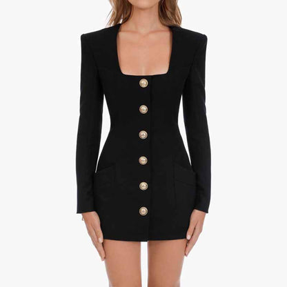 Women's Square Neck Mini Dress Long Sleeve Bodycon Dresses