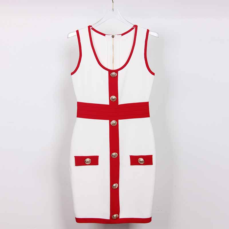 Women Red and white Sleeveless Mini-knitted Dress