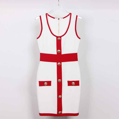 Women Red and white Sleeveless Mini-knitted Dress