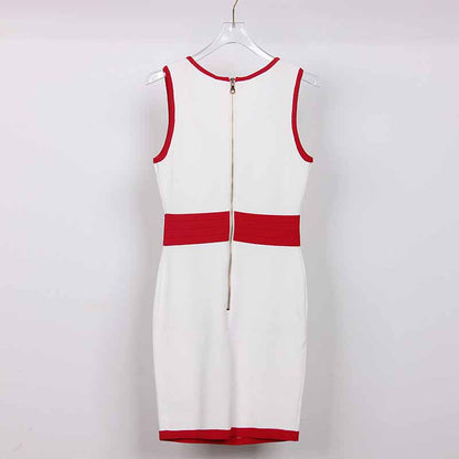 Women Red and white Sleeveless Mini-knitted Dress