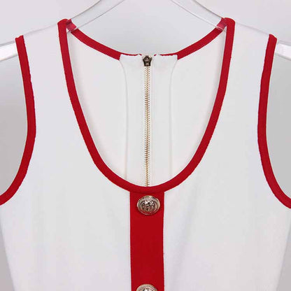Women Red and white Sleeveless Mini-knitted Dress