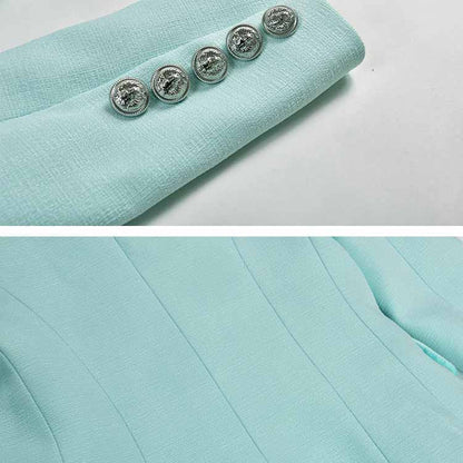 Women's Luxury Fitted Mint Green Blazer Golden Lion Buttons Coat Jacket