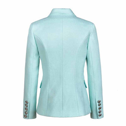 Women's Luxury Fitted Mint Green Blazer Golden Lion Buttons Coat Jacket