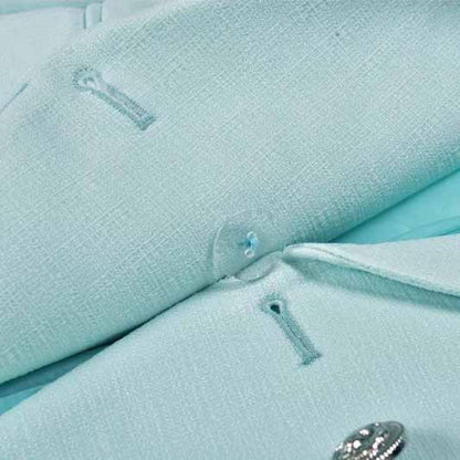 Women's Luxury Fitted Mint Green Blazer Golden Lion Buttons Coat Jacket