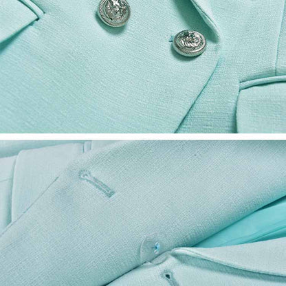 Women's Luxury Fitted Mint Green Blazer Golden Lion Buttons Coat Jacket