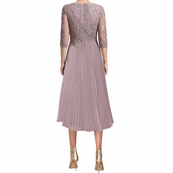 Applique lace sheath/cylindrical spoon short sleeved tea long mother of the bride dress main image 1