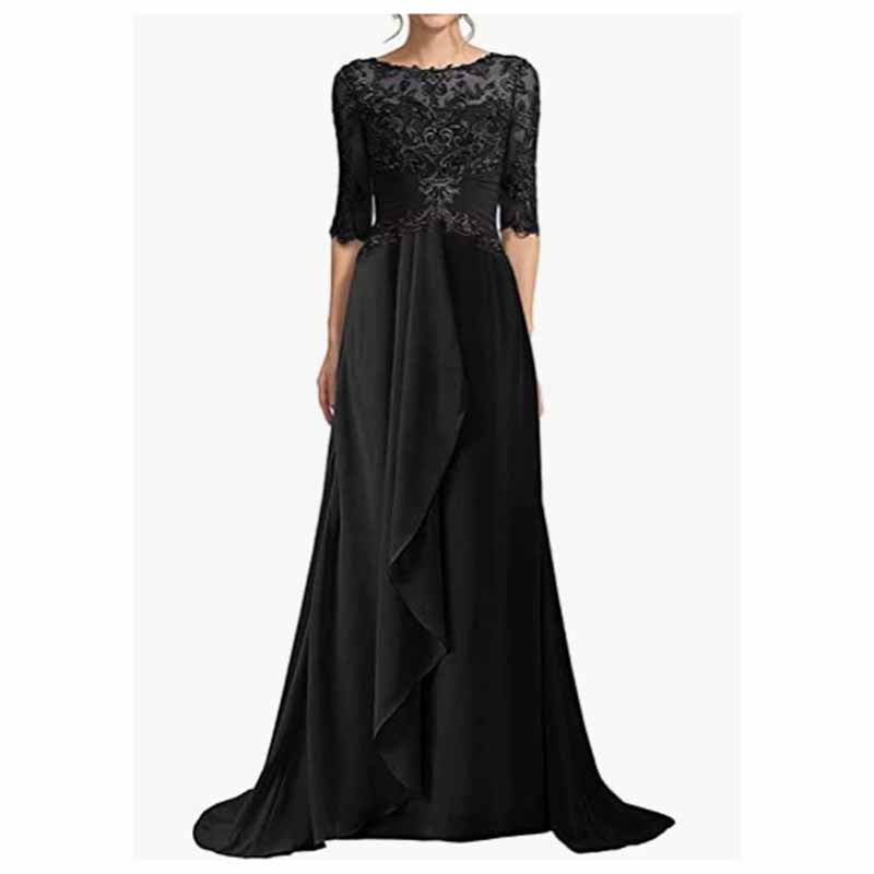 Elegant black mother of the bride dresses with lace top and flowing skirt for sophisticated weddings