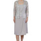 Elegant mother of the bride lace dress with jacket in gray, featuring a flattering silhouette and detailed design.