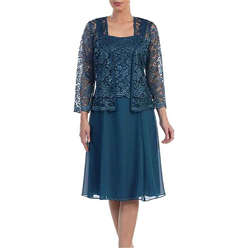 Elegant mother of the bride lace dress with jacket in teal for special occasions