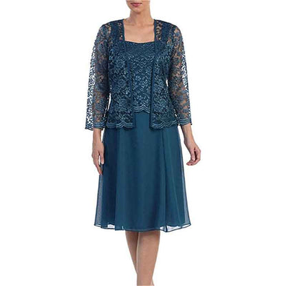 Elegant mother of the bride lace dress with jacket in teal for special occasions