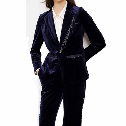 Women's Dark Purple Velvet Pant Suits Set Ladies Tuxedos Formal Party Suit