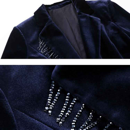 Women's Dark Purple Velvet Pant Suits Set Ladies Tuxedos Formal Party Suit