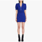 Chic Short Sleeves V Neck Rib-Knit Minidress Royal Blue Short Dress