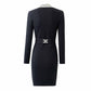 Black Knit Dresses Long Sleeve Lace Up Middle Length Knitted Dress For Women