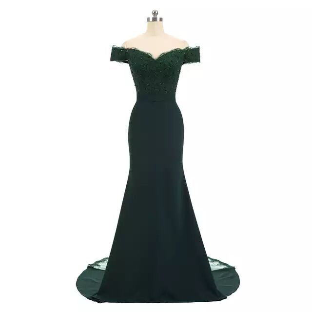 sd-hk elegant dark green off shoulder wedding dress for women with lace bodice and mermaid silhouette