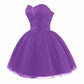 Strapless Prom Dresses Short Lace Tulle A-Line Homecoming Quinceanera Dresses