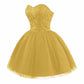 Strapless Prom Dresses Short Lace Tulle A-Line Homecoming Quinceanera Dresses