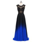 Elegant sd-hk ombre long prom dress in black and blue with lace detailing and a flowing silhouette