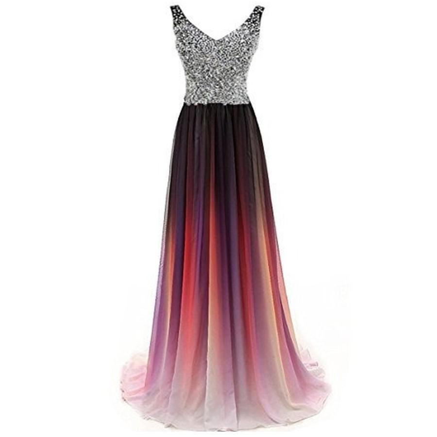 Elegant ombre long prom dress with a sequined bodice and flowing gradient skirt