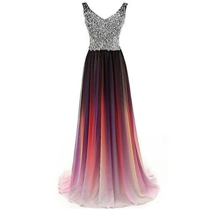 Elegant ombre long prom dress with a sequined bodice and flowing gradient skirt