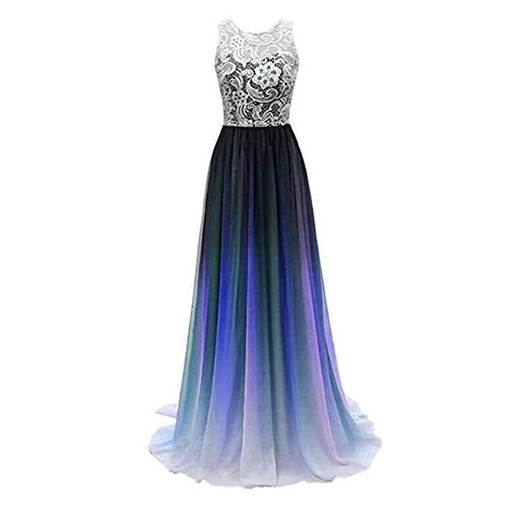Stunning Ombre Long Prom Dress with Lace Bodice