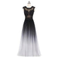 Elegant ombre long prom dress with floral lace detailing and a flowing skirt for bridesmaids