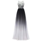 Elegant ombre long prom dress featuring a lace bodice and flowing gradient skirt