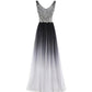 Elegant ombre long prom dress with a beaded bodice and flowing skirt for bridesmaids