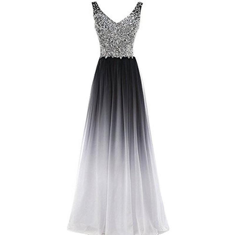 Elegant ombre long prom dress with a beaded bodice and flowing skirt for bridesmaids