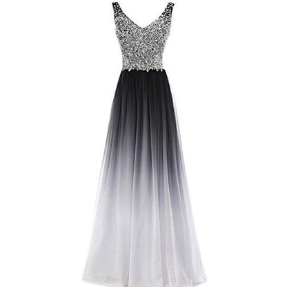 Elegant ombre long prom dress with a beaded bodice and flowing skirt for bridesmaids