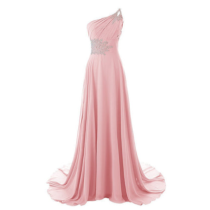 sd-hk elegant pink one shoulder ombre prom dress with beaded embellishments and flowing skirt