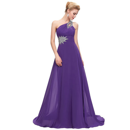 Elegant purple one shoulder ombre prom dress with embellished neckline and waist by sd-hk