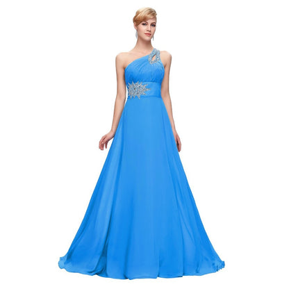 Blue one shoulder ombre prom dress with jeweled embellishments and flowing skirt by sd-hk