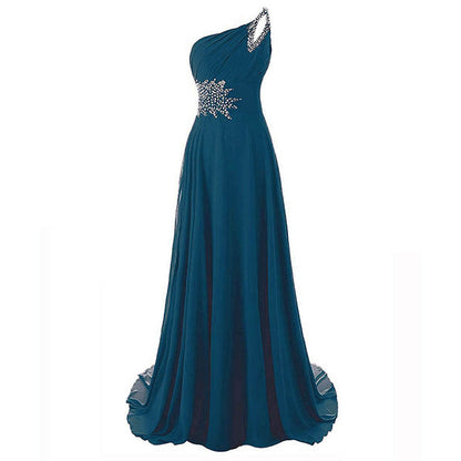 Elegant blue one shoulder ombre prom dress with embellished waist and flowing skirt by sd-hk
