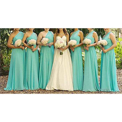 Women One Shoulder Bridesmaid Dresses Long Aline Chiffon Prom Evening Gown