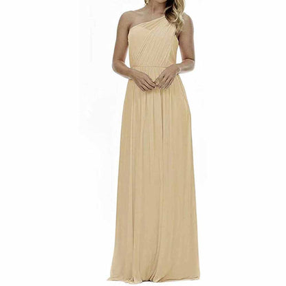 Women One Shoulder Bridesmaid Dresses Long Aline Chiffon Prom Evening Gown