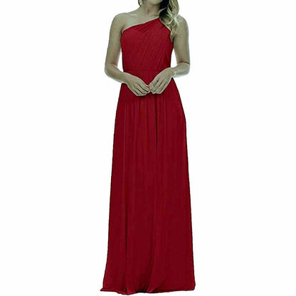 Women One Shoulder Bridesmaid Dresses Long Aline Chiffon Prom Evening Gown