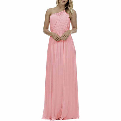 Women One Shoulder Bridesmaid Dresses Long Aline Chiffon Prom Evening Gown
