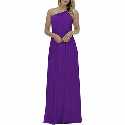 Women One Shoulder Bridesmaid Dresses Long Aline Chiffon Prom Evening Gown