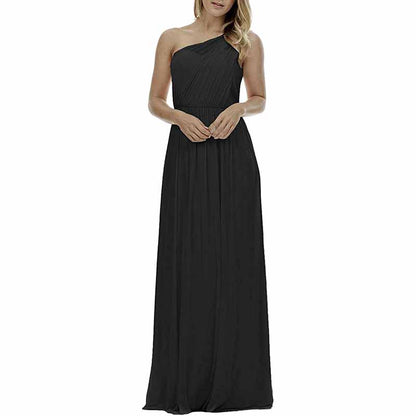 Women One Shoulder Bridesmaid Dresses Long Aline Chiffon Prom Evening Gown