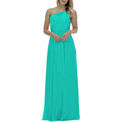 Women One Shoulder Bridesmaid Dresses Long Aline Chiffon Prom Evening Gown