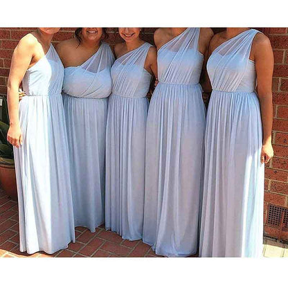 Women One Shoulder Bridesmaid Dresses Long Aline Chiffon Prom Evening Gown