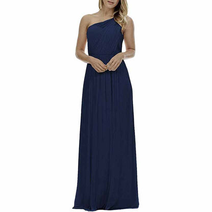 Women One Shoulder Bridesmaid Dresses Long Aline Chiffon Prom Evening Gown