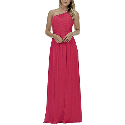 Women One Shoulder Bridesmaid Dresses Long Aline Chiffon Prom Evening Gown