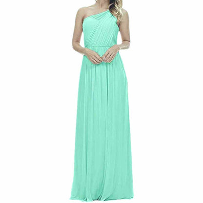 Women One Shoulder Bridesmaid Dresses Long Aline Chiffon Prom Evening Gown