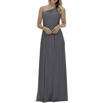 Women One Shoulder Bridesmaid Dresses Long Aline Chiffon Prom Evening Gown