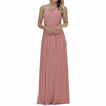 Women One Shoulder Bridesmaid Dresses Long Aline Chiffon Prom Evening Gown