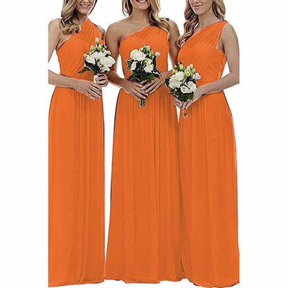 One Shoulder Bridesmaid Dresses Long Aline Chiffon Prom Evening Gown For Women