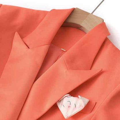 Women Coral Blazer + Mid-High Rise Flare Trousers Pants Suit Pantsuit Office Suit Formal Suit